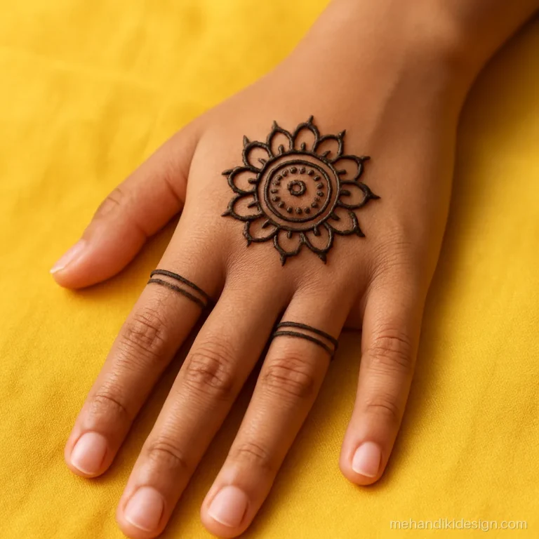 Simple mehandi design for kids with a small mandala on the back of the hand