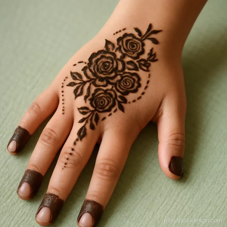 Mehandi design for kids aged 12 with a half hand floral pattern