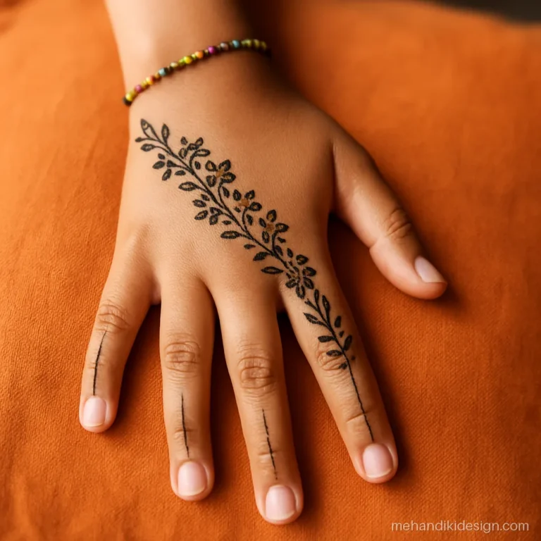Simple mehandi designs for kids aged 12 with a diagonal band on the palm