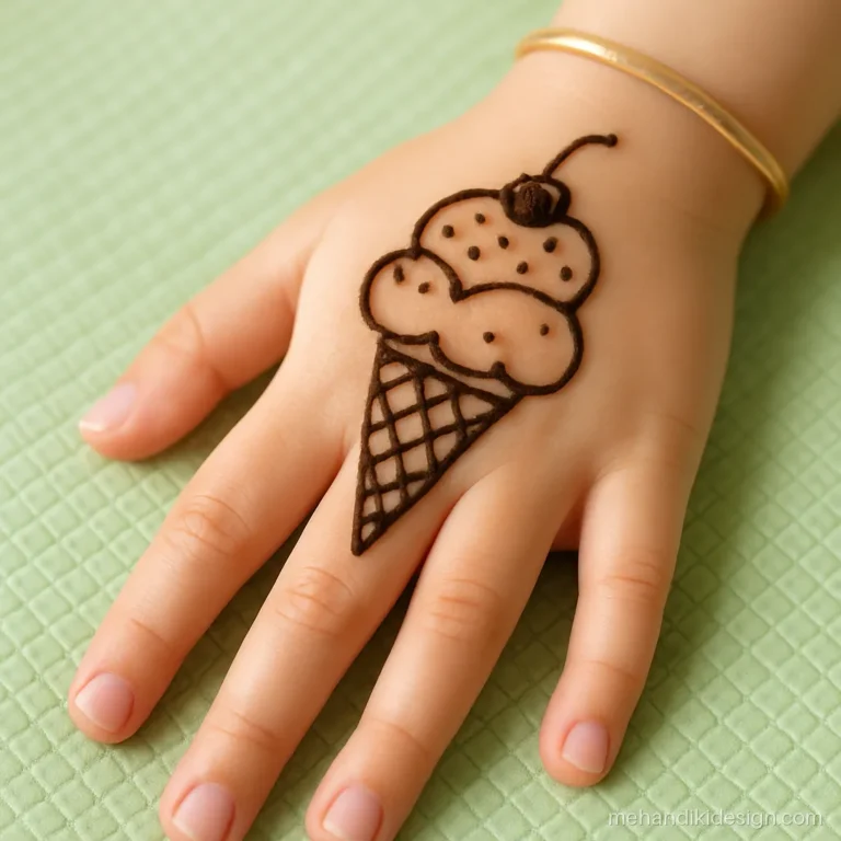 Mehandi for kids with a cute ice cream cone design near the wrist