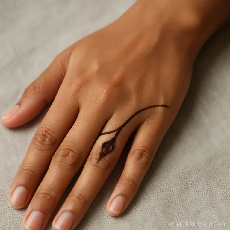 Aesthetic mehandi design with a curved line hugging the thumb