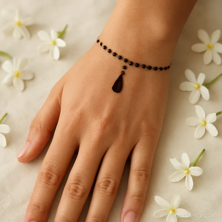 Aesthetic mehandi with a dotted wrist chain like a bracelet