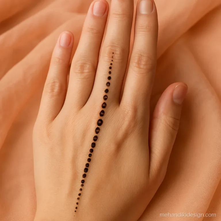 Aesthetic mehandi with a graded dot trail from fingertip to wrist
