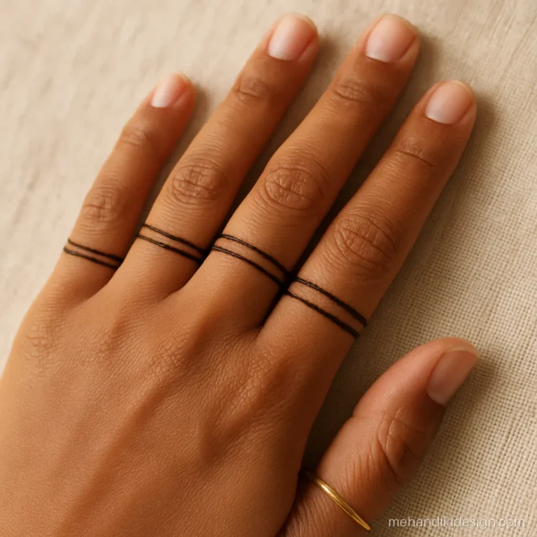 Mehandi design aesthetic with three parallel lines on each finger