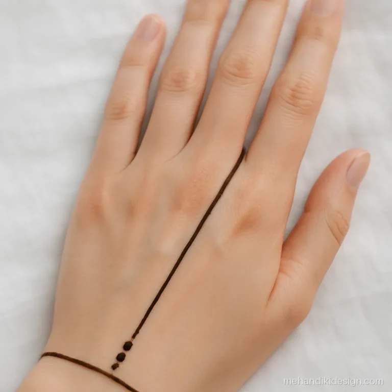 Aesthetic mehandi design with one thin line from the ring finger to the wrist