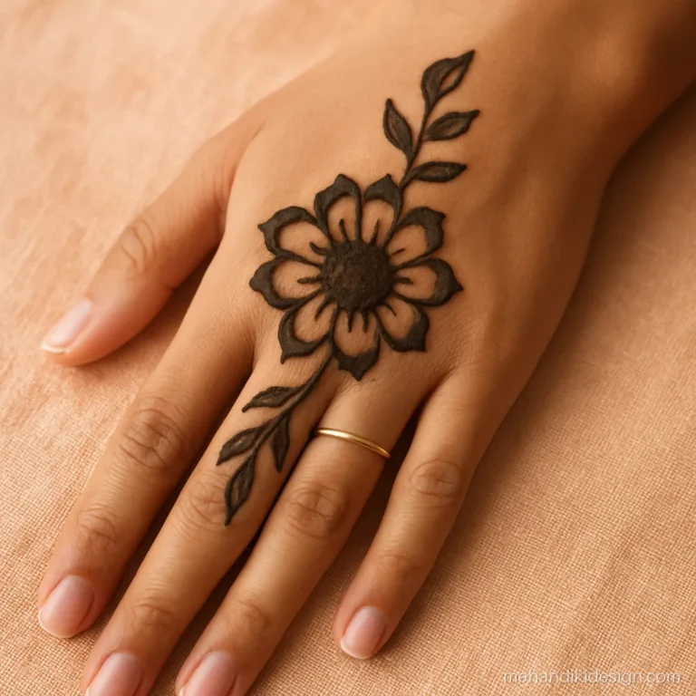 Arabic mehandi design for back hand with negative space petals
