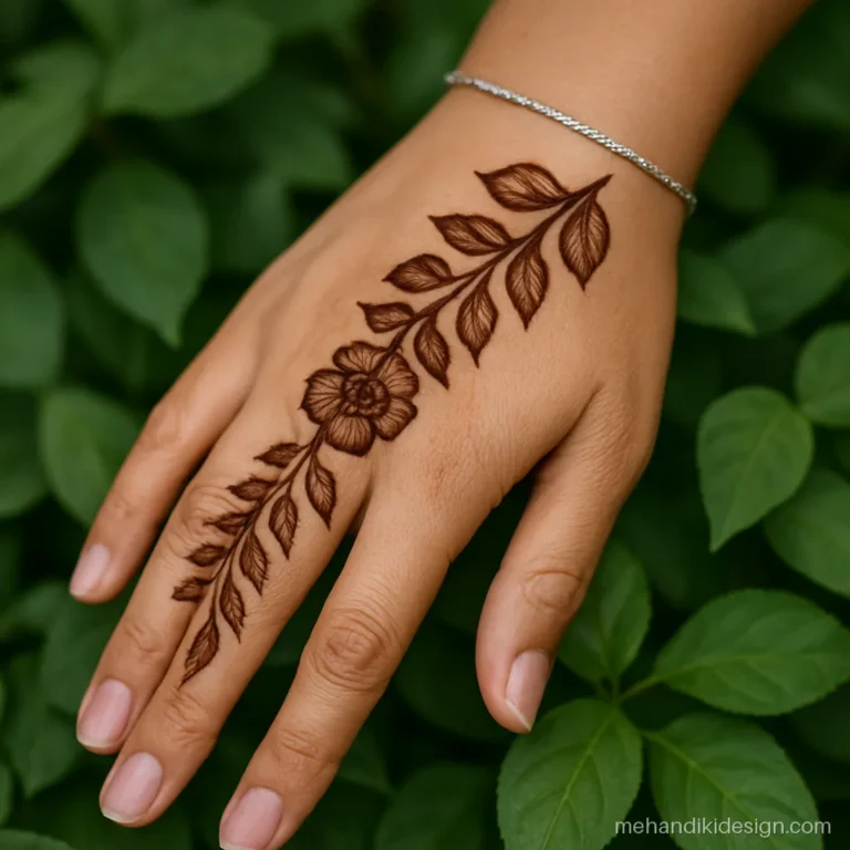 Arabic mehandi designs for fingers in a diagonal across three fingers
