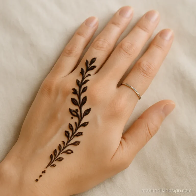 Arabic finger mehandi with a long trail down the index finger only