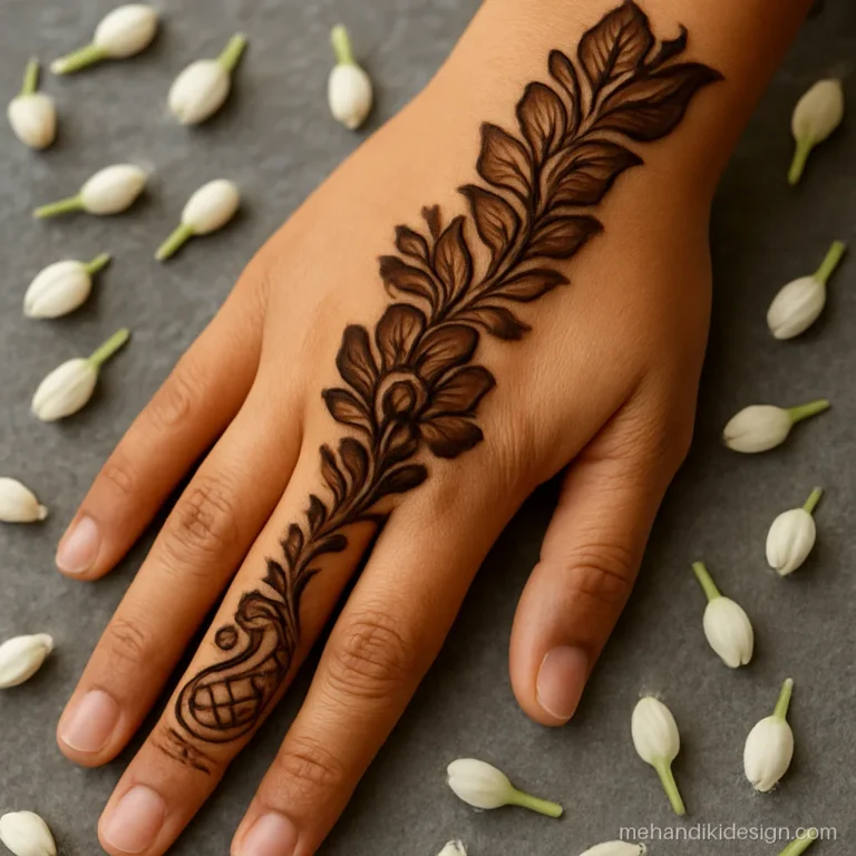 Arabic Indian mix latest mehandi with shaded trail and small kairi on back hand