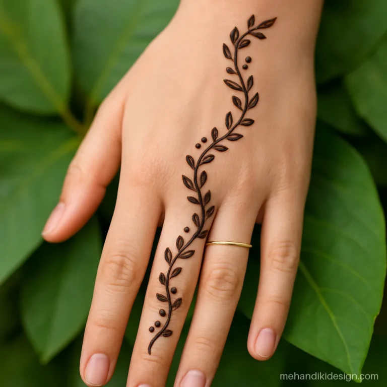 Arabic mehandi designs easy for beginners with alternating leaves and dot clusters