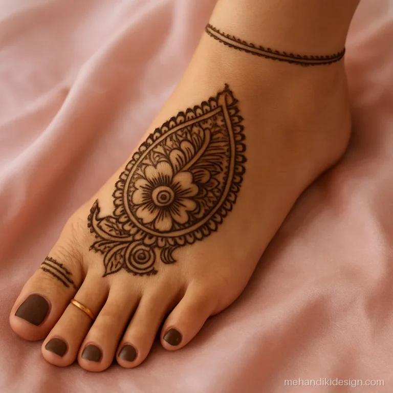 Arabic pair mehandi design with one big kairi and filled toe tips