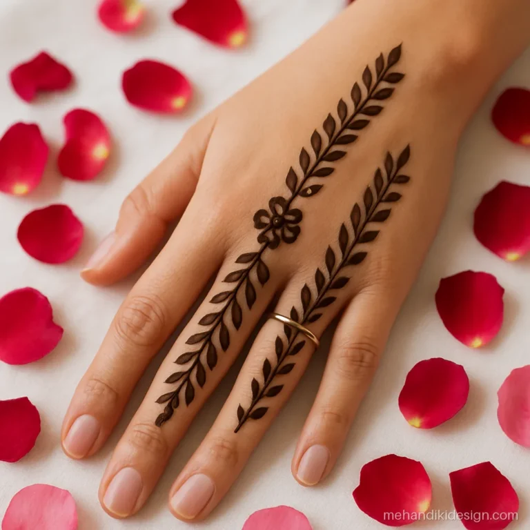 Mehandi design back hand with two parallel vines from finger to wrist