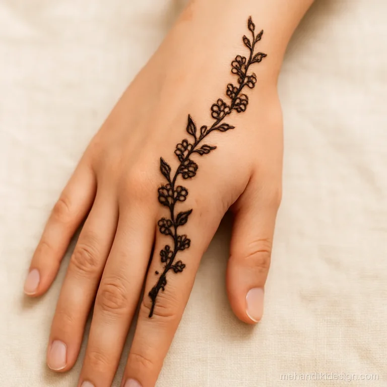 Back hand bel mehandi like a jasmine gajra wrapping the wrist