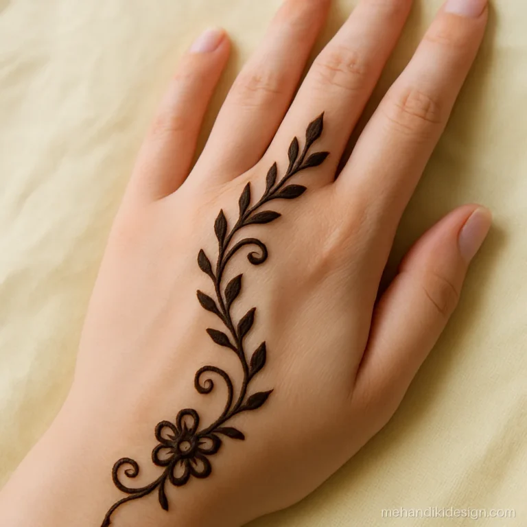 Back hand bel mehandi from the ring finger curving to the wrist