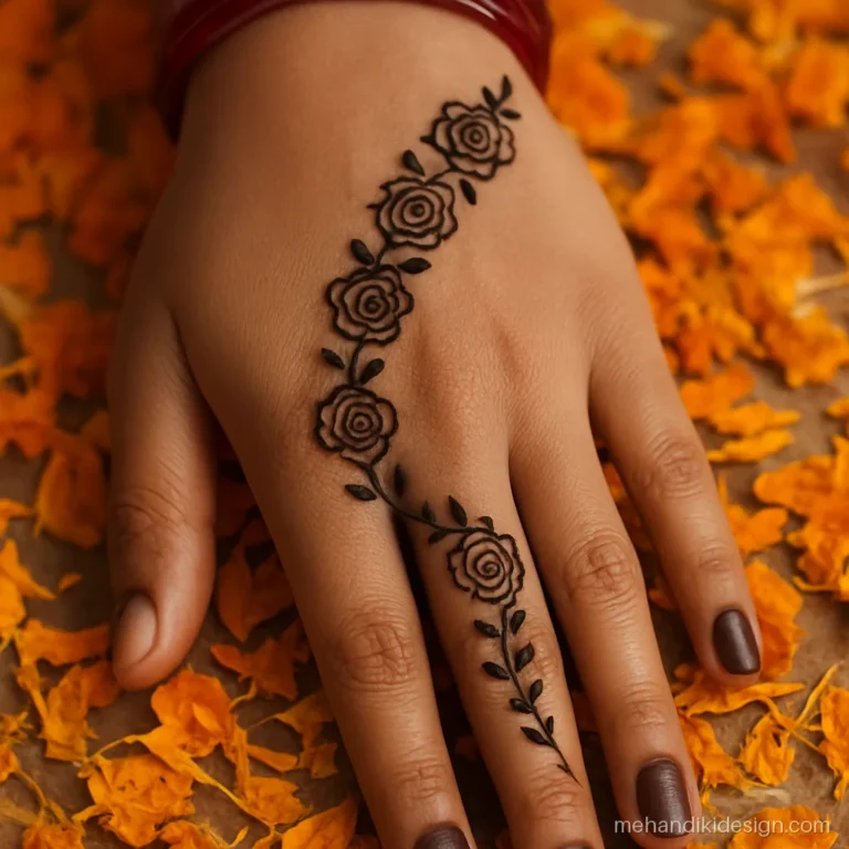 Back hand mehandi bel made of a rose chain from thumb to pinky