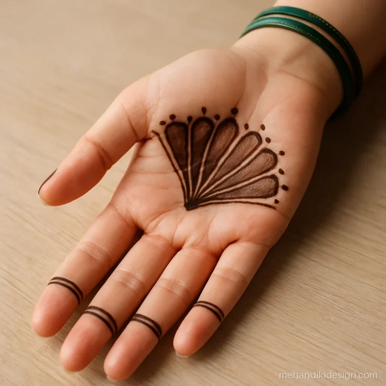Easy and beautiful mehndi with a fan of shaded petals rising from the palm base