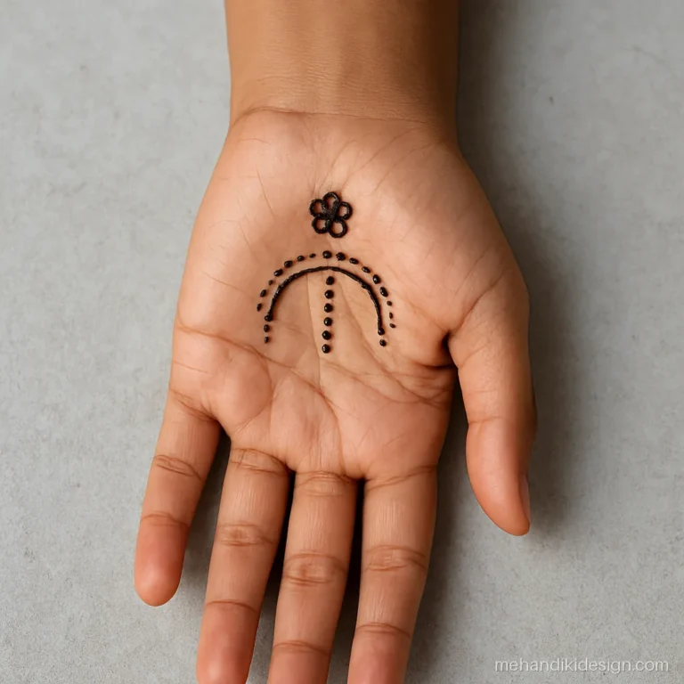 Simple and beautiful mehandi with a dotted arch and drops on the inner wrist