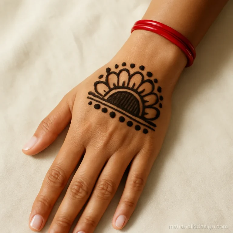 Beautiful mehendi design with a bold half mandala on the wrist