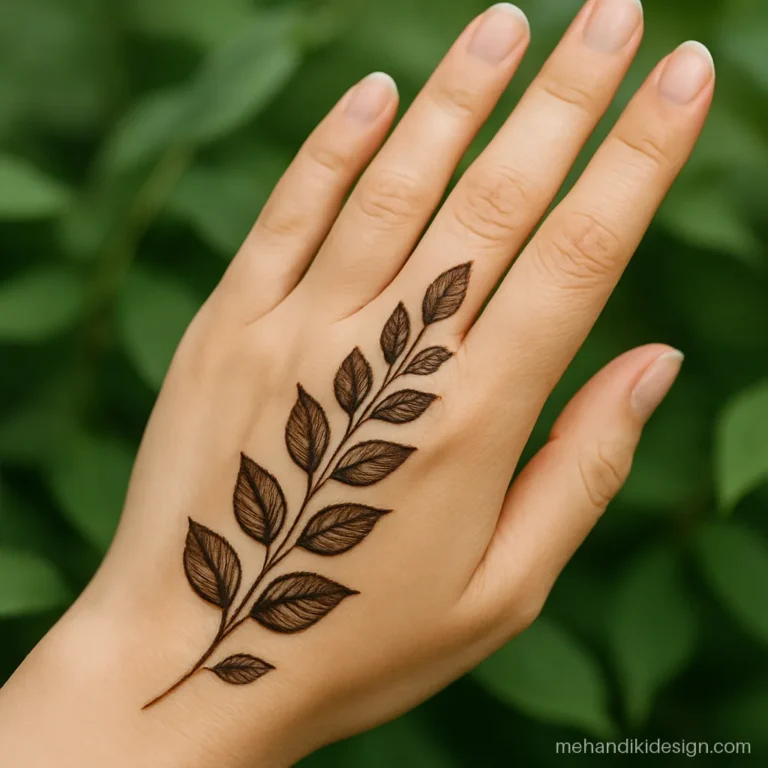 Mehndi design easy and beautiful with leaves shrinking from wrist to fingertip