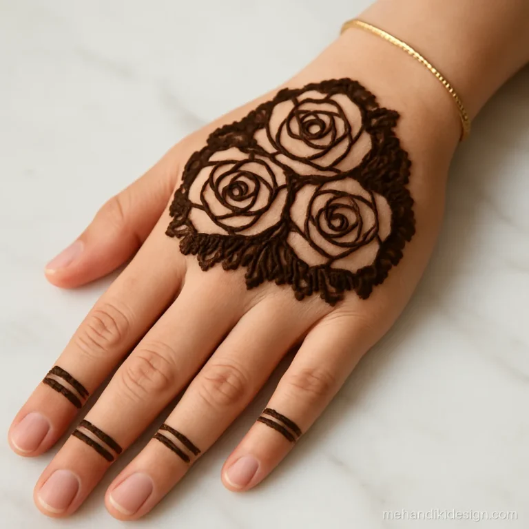 Beautiful mehandi designs with empty roses inside a dark filled background