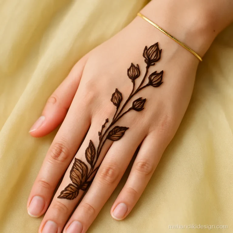 Bel wali mehandi diagonal with lotus buds along the vine