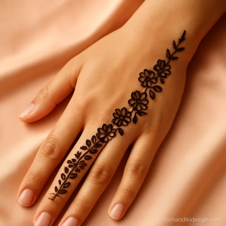 Best mehandi design with matching florals on palm edge and back hand