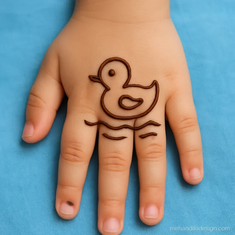 Cute simple mehandi designs for kids with a duckling on water ripples