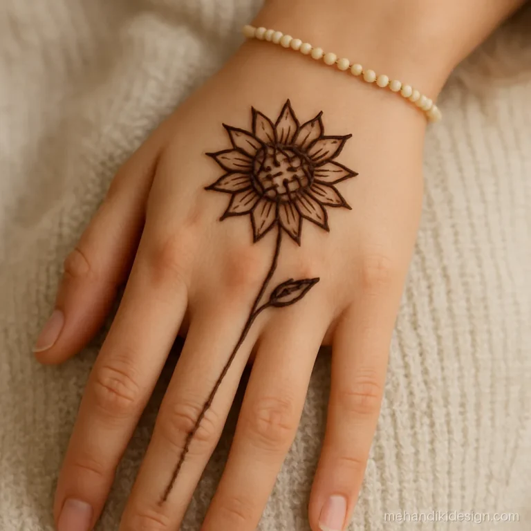 Cute minimal mehndi for girls with a small sunflower on the wrist