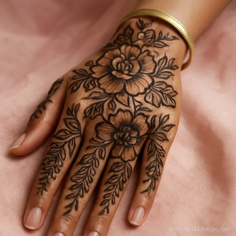Designer mehandi with heavy shaded Arabic for a bride's sister