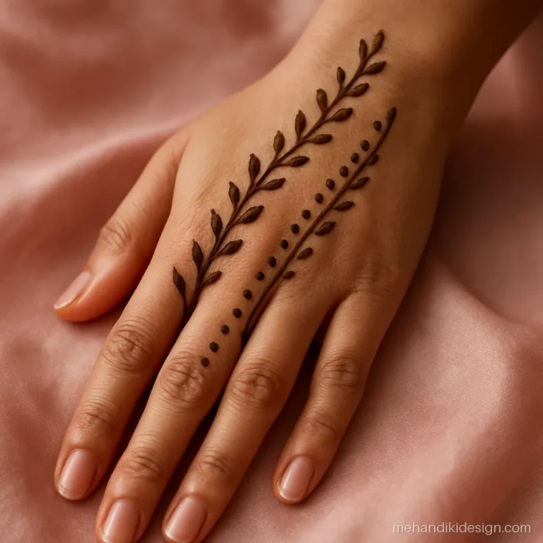 Diagonal bel mehandi with two parallel vines and dots between
