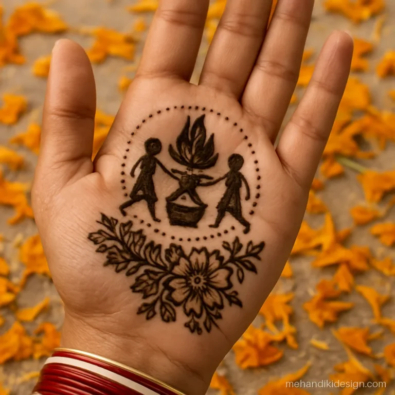 Dulhan wali mehandi with a pheras scene around a small sacred fire