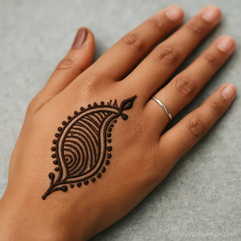 Easy back hand mehandi with one paisley in the corner near the thumb
