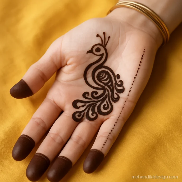 Easy bridal mehandi design for the bride's sister with a peacock
