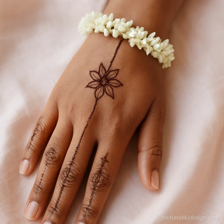 Easy floral mehandi design shaped like a jasmine string around the wrist
