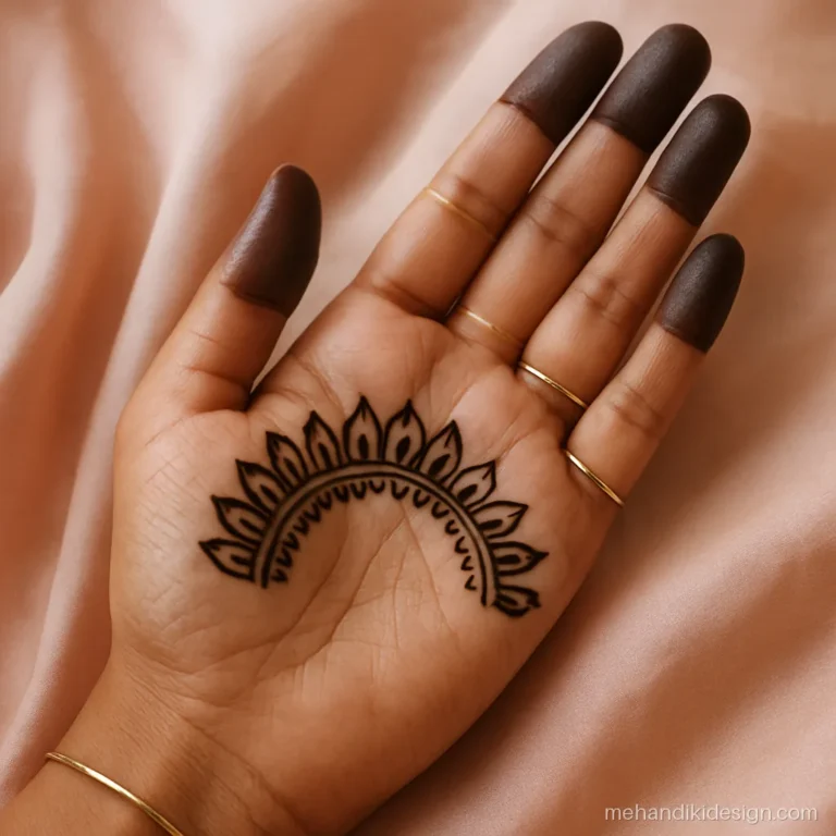 Mehandi designs simple and easy with an arch on half the palm