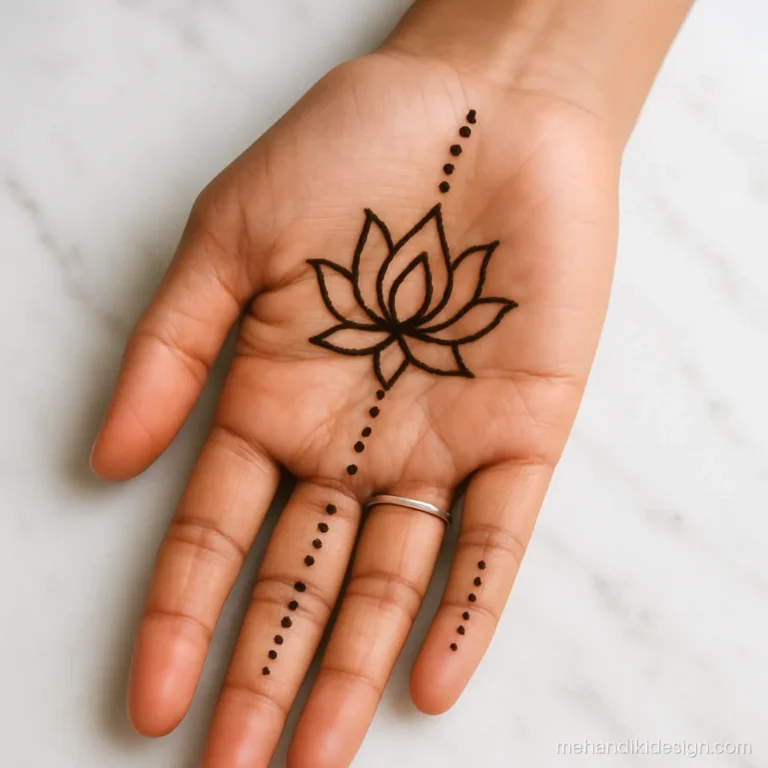 Easy mehandi design for the palm with a lotus above the wrist