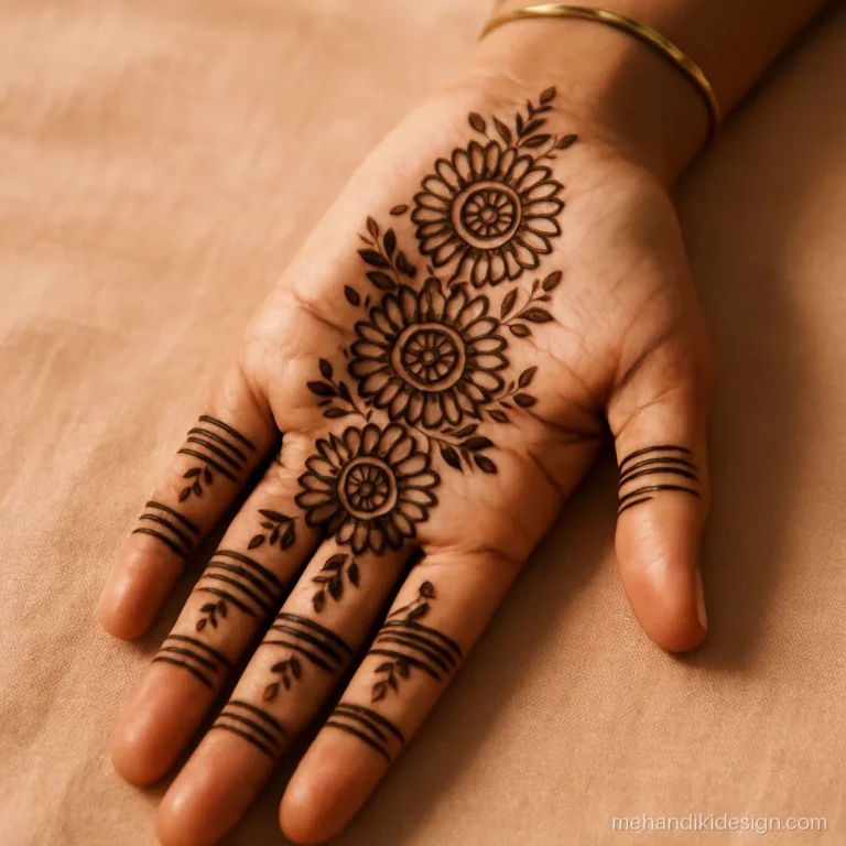 Mehandi designs easy for the full palm with stacked circles