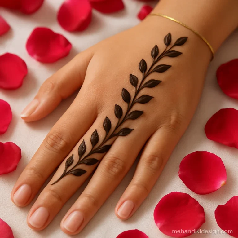 Easy mehandi designs with drop leaves made in a single stroke