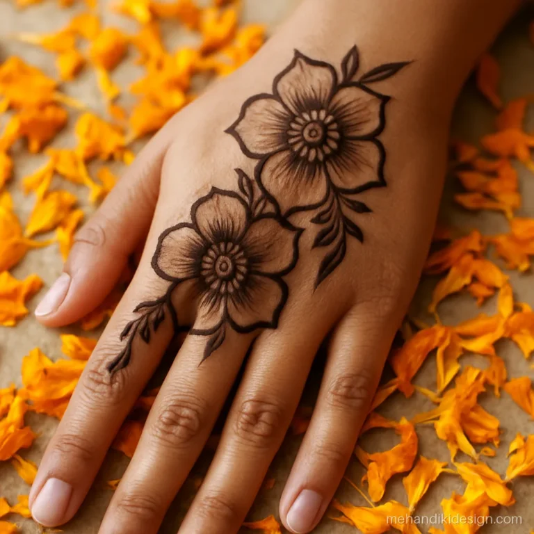 Mehandi design easy with a bold outline and light shaded inner line