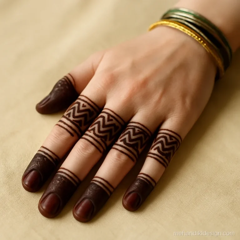 Easy mehandi design with quick zigzag filler bands on fingers