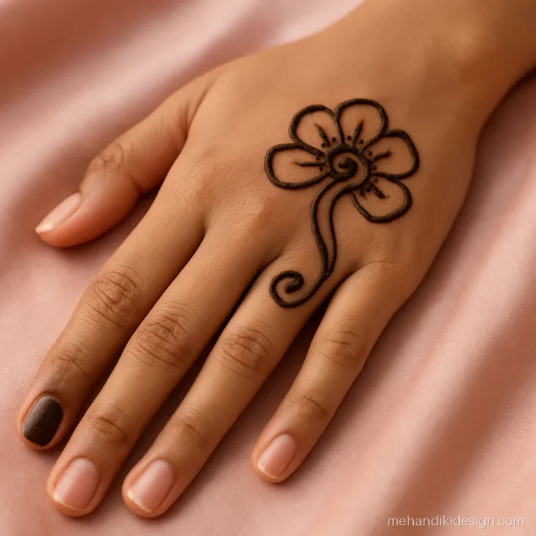 Mehandi ki design easy with a half flower at the base of the thumb