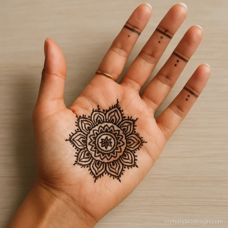 Easy shaadi mehandi design with a wrist mandala and finger bands