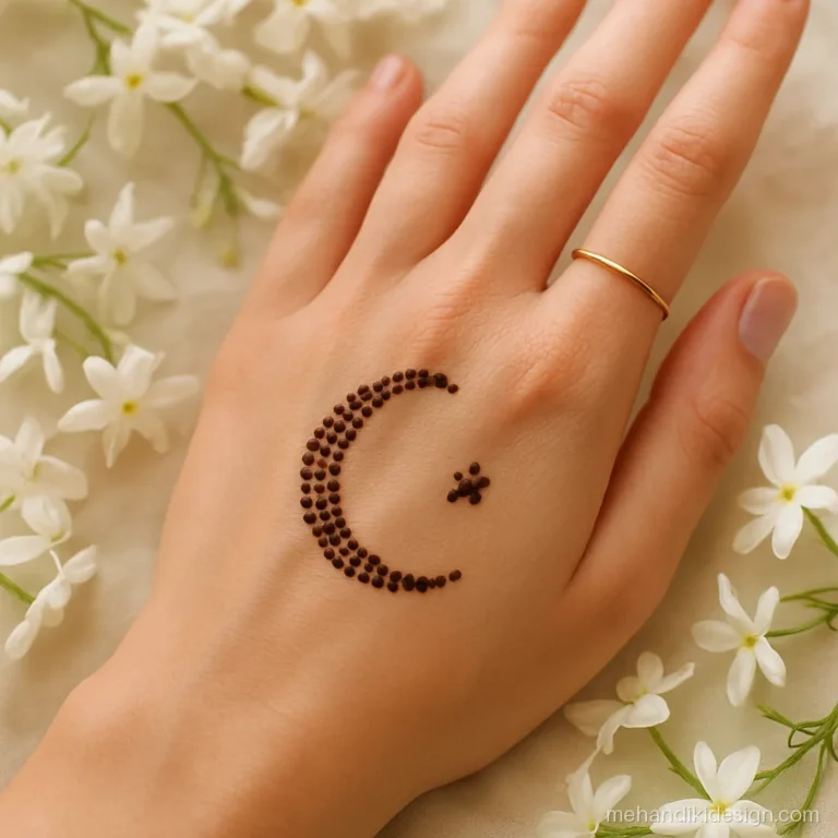 Mehandi design for Eid with a dotted crescent on the wrist