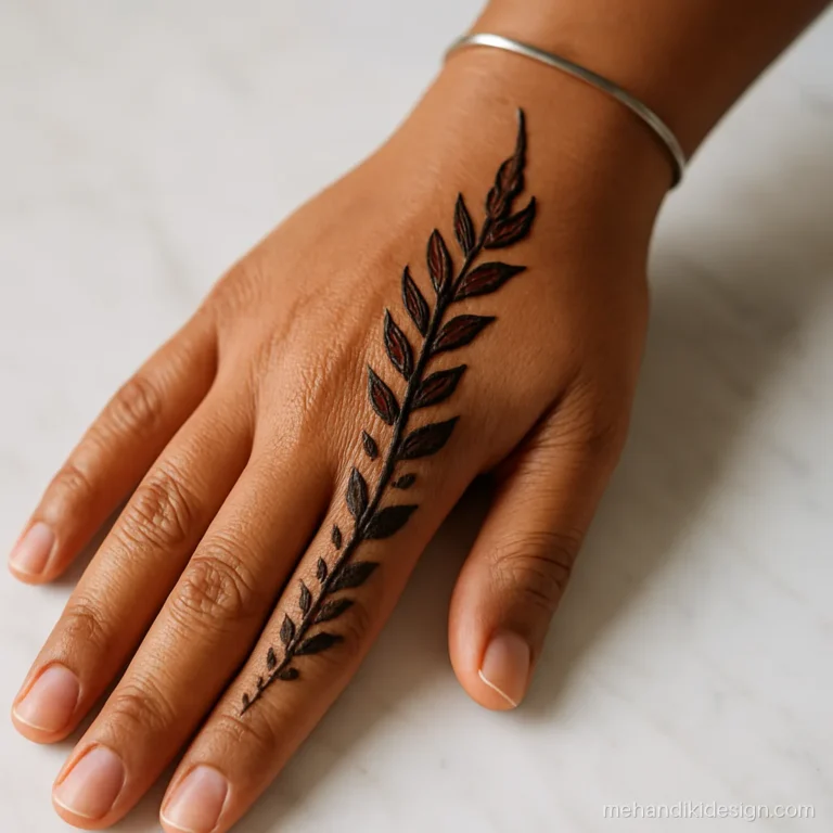Engagement mehandi design with an easy side bel along the thumb