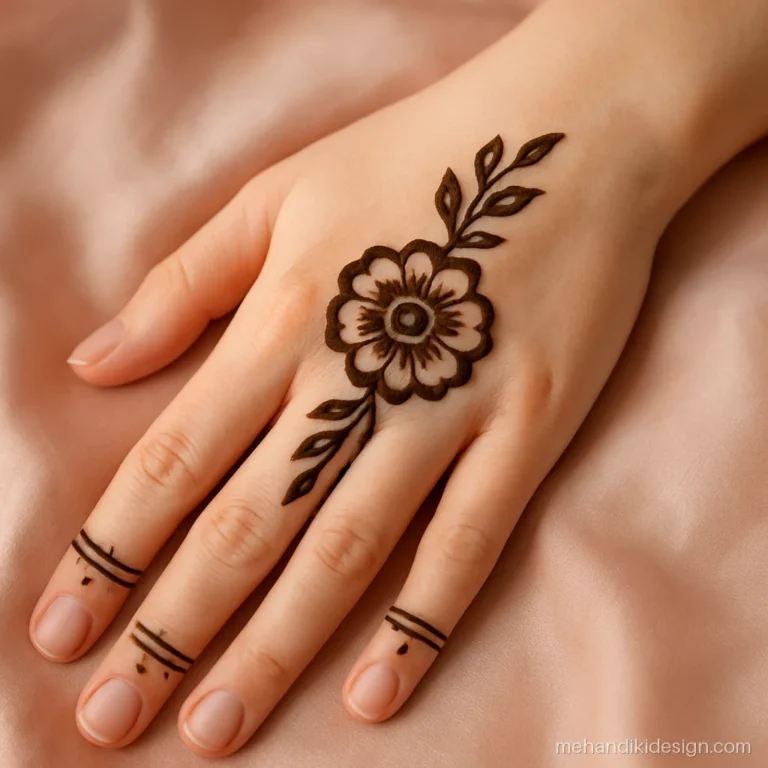 Finished beginner mehandi design with finger caps and wrist band