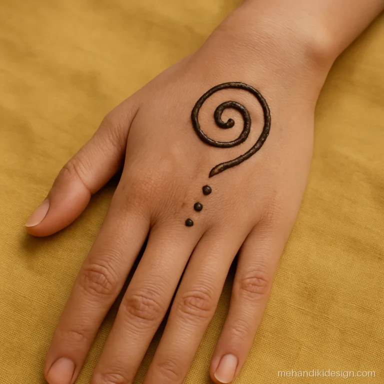 Five minute simple mehandi with a swirl on the thumb and dots