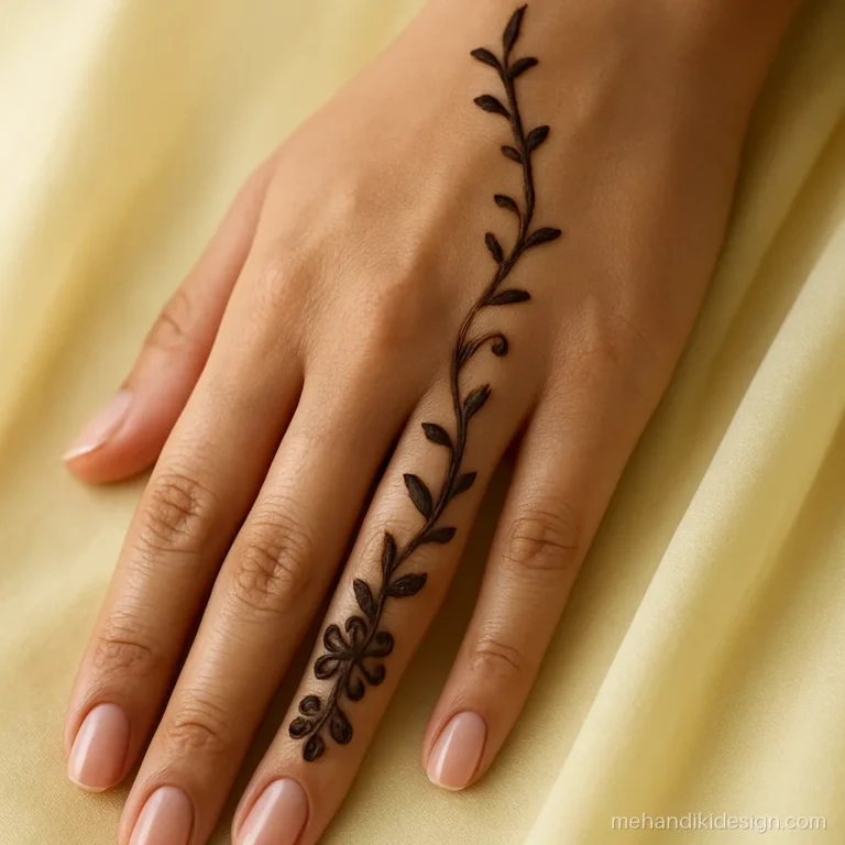 Flower mehandi bel wrapping around the thumb to the wrist