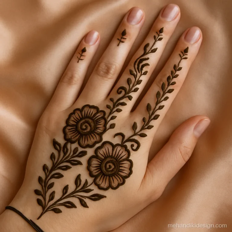 Front hand bel mehandi with bels on both palm edges and open centre
