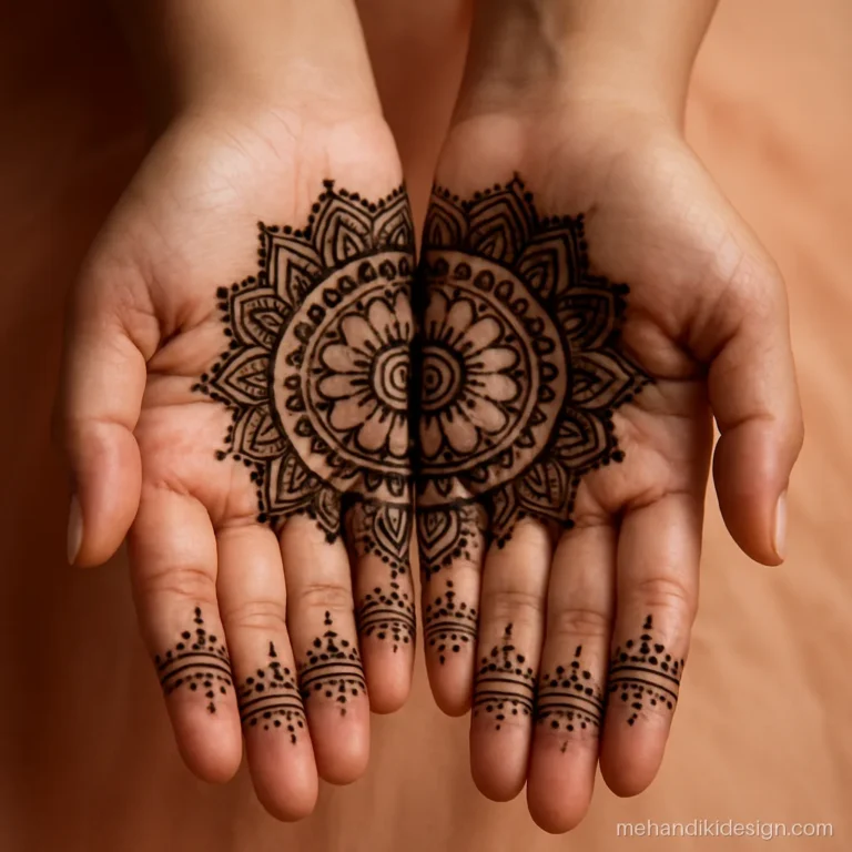 Mehandi photo of both palms joined to form one shared mandala design