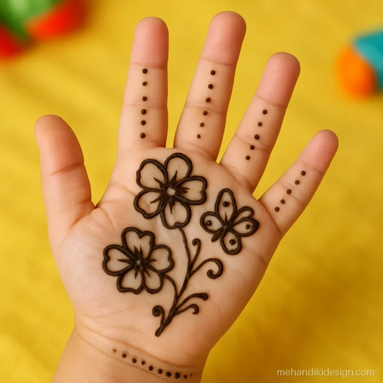 Full hand mehandi for girls with a flower garden and butterflies